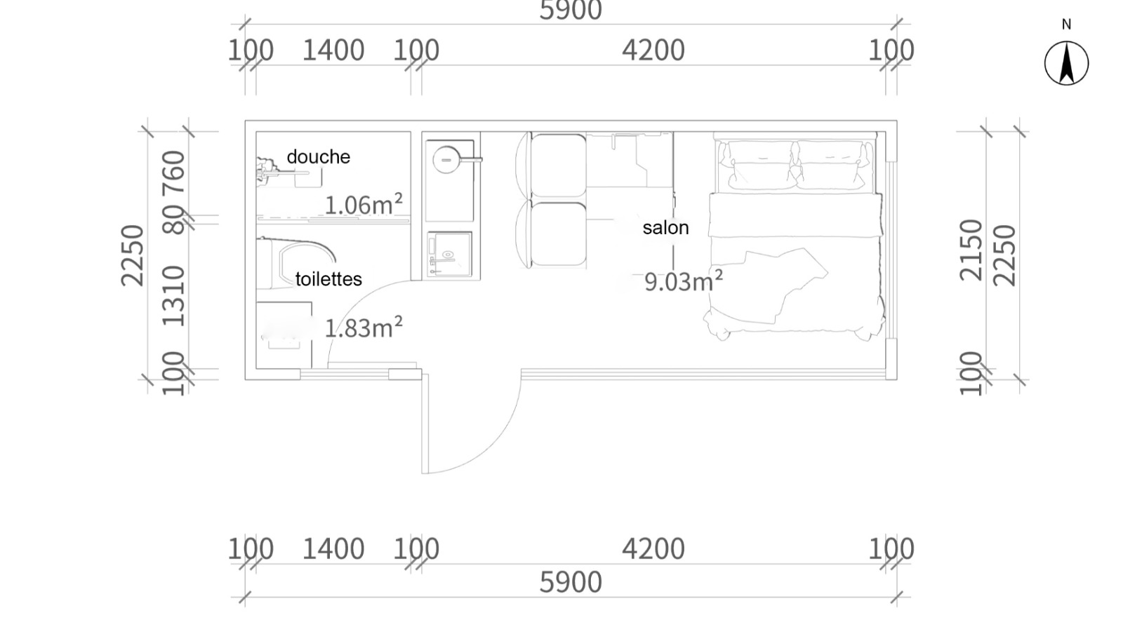 Plan détaillé MORÄN 13 m²